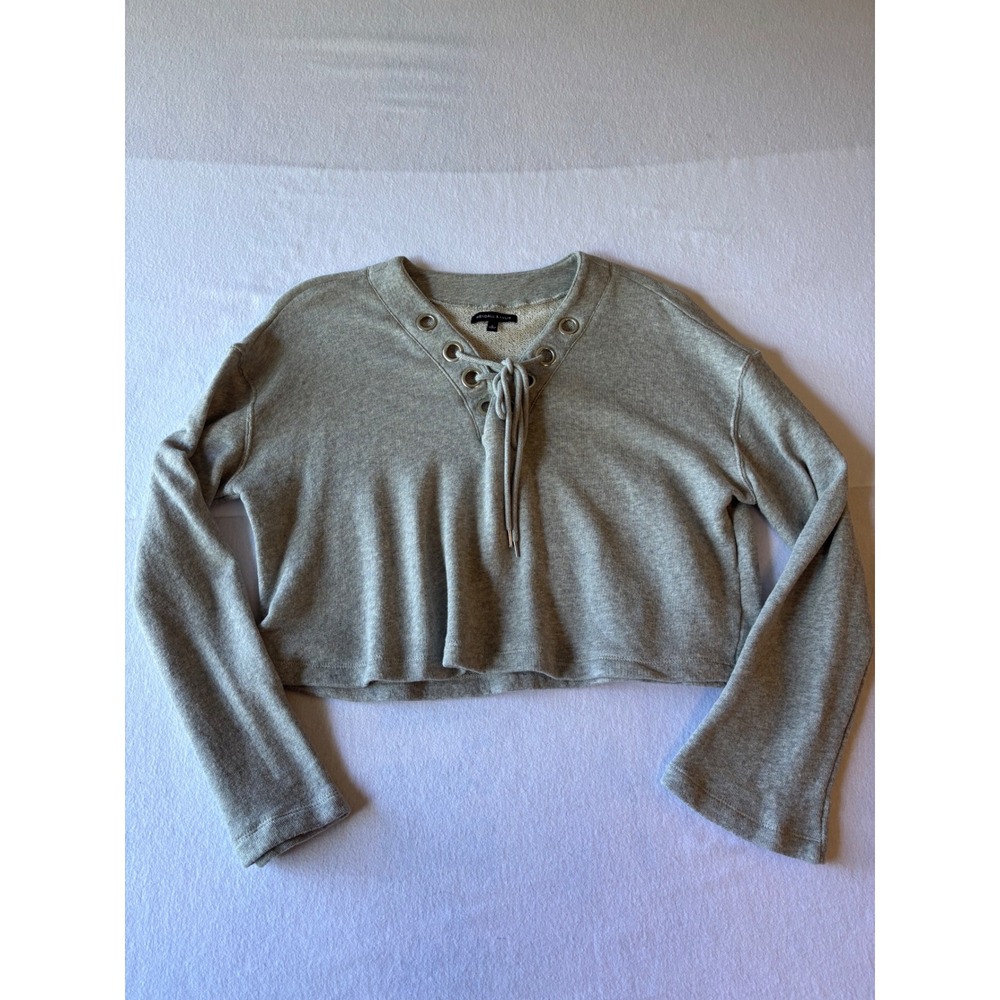 Kendall & Kylie Womens Gray Lace Up Grommet Cropped Sweatshirt Size L